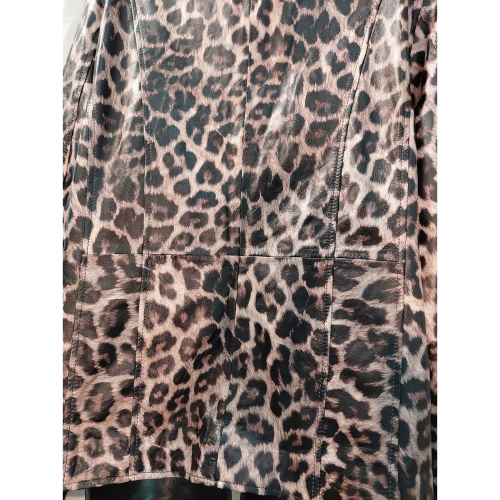Jessica London Leather Jacket 18W Animal Print Women's Plus Full Zip Mobwife 90s - Picture 4 of 11
